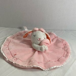 Leyadoll White Bunny Rabbit Lovey Pink Round Security Blanket Embroidered Soft